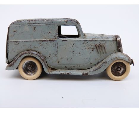 Tri-ang Minic clockwork tinplate Ford Light Van with pale blue body, cream tyres and Shell petrol can