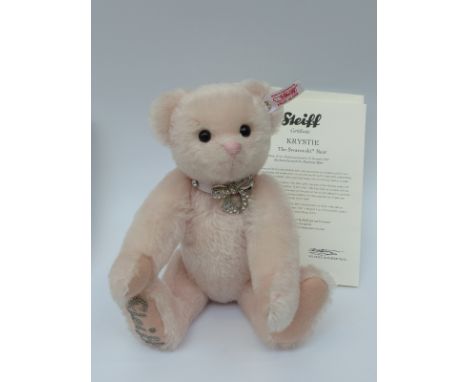 Steiff Teddy Bear Krystie the Swarovski Bear with pink mohair and bow choker, 30cm, limited edition 487, with certificate of 