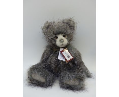 Charlie Bears Teddy Bear Tallulah, with long shaded grey mohair, button decoration and jointed limbs, 47cm tall