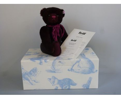 Steiff Teddy Bear Anushka with bordeaux mohair, shaved snout and jointed limbs, limited edition 175/1500, 34cm tall, with ori