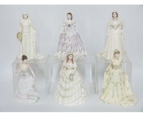 Five Coalport figurines Queen Victoria, Princess Alexandra, Queen Elizabeth and Lillie Langtry, Queen Mary and a Royal Worces