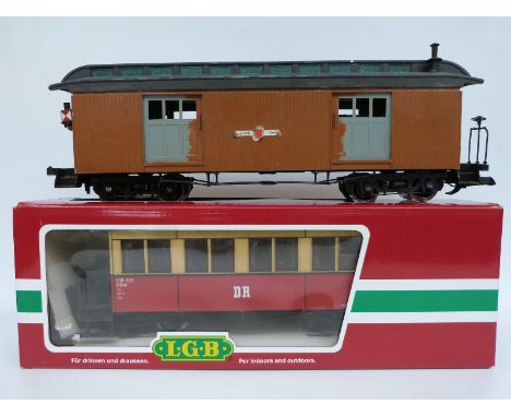 LGB G gauge passenger coach 31610 in original box together with a Bachmann or similar goods wagon