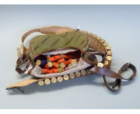 Seventy-five 12 bore/ gauge shotgun cartridges in a belt and cartridge bag. PLEASE NOTE THAT A VALID RELEVANT FIREARMS/SHOTGU
