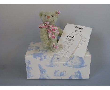 Steiff Teddy Bear Fleur with light green mohair, jointed limbs, floral pads and Liberty bow, UK, Ireland & Asia limited editi