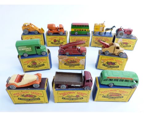 Eleven Moko Lesney Matchbox diecast model vehicles 4, 5, 7, 9, 13, 17, 19, 20, 21, 24, 26 all in original B1 boxes. 