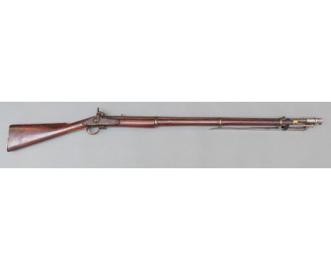 Indian Army Enfield pattern 3-band percussion hammer action musket with lock stamped with crown and indistinctly Tower 1821, 