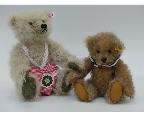 Two Steiff Teddy Bears Alpengluk (28cm) and Hannes (22cm) both with joined limbs and grey mohair 