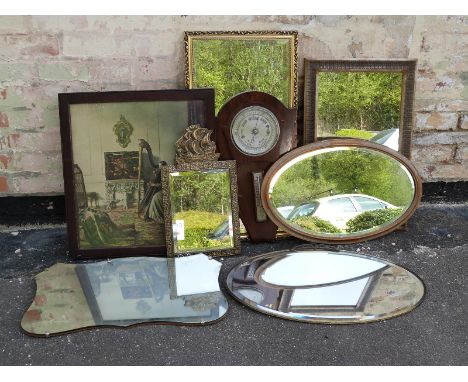 A quantity of various mirrors, a barometer and a print