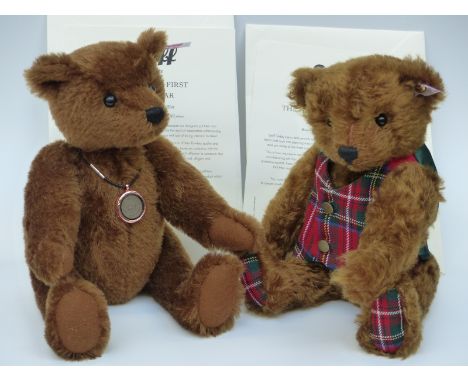 Steiff Teddy Bear Angus the Scottish bear with brown mohair, limited edition 282/2000, 27cm and Steiff Teddy Bear World's Fir