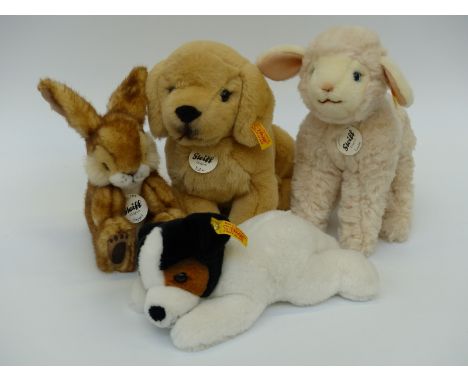 Three Original Steiff Teddy Bears comprising Poppel, Yellow and Lamby and a Steiff Teddy Bear Jack Russell