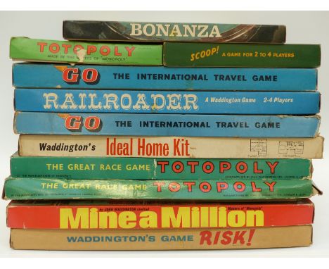 Eleven Waddington's vintage games including Totopoly, Go, Mine a Million, Railroader, Risk, Scoop etc 