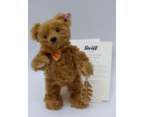 Steiff Teddy Bear Oakley the Autumn Swarovski Bear with golden brown mohair, bow tie and crystal set leaf, 26cm, limited edit