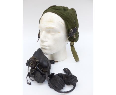 Royal Air Force type G flying helmet together with oxygen mask by Mine Safety Appliances, Scotland