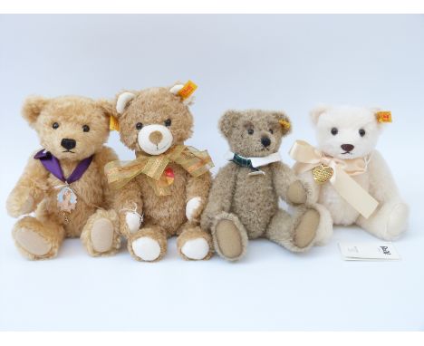 Four Steiff Teddy Bears comprising Virgo, Leo, Memories and one other Original, largest 28cm tall, one in original box