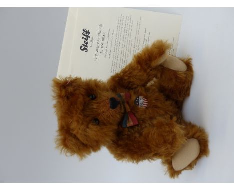 Steiff Teddy Bear The Great American Teddy Bear with russet mohair and Roosevelt badge, 30cm, limited edition 166/1500, with 