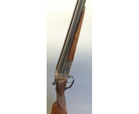 AYA No3 12 bore side by side shotgun with named and engraved lock, chequered grip and forend, ball sight, double trigger and 