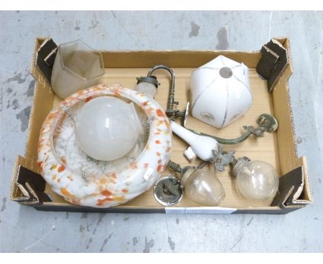 Gas lamps, glass light shade etc 