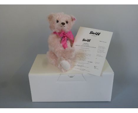 Steiff Teddy Bear Hope the Steiff Breast Campaign Bear with pale pink mohair, pink ribbon, jewelled pad, jigsaw necklace and 