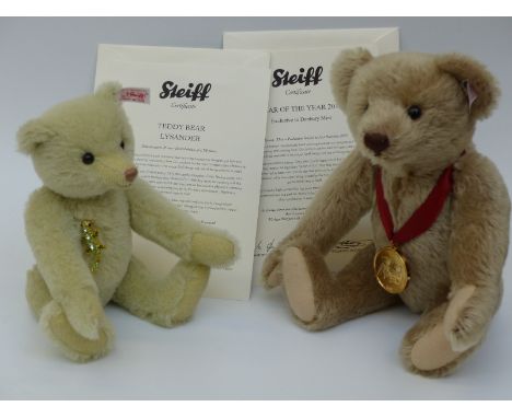 Steiff Teddy Bear of the year 2013 with grey/brown mohair, 33cm, limited edition 160 and Steiff Teddy Bear Lysander with deli