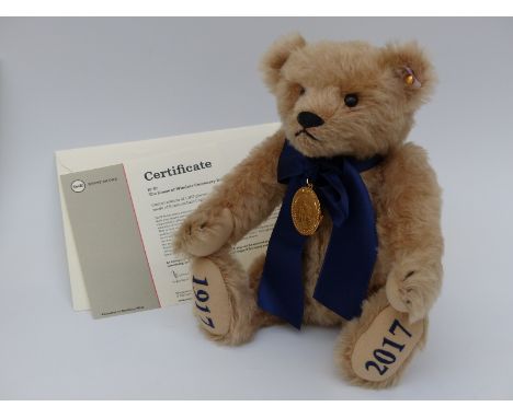 Steiff Teddy Bear House of Windsor Centenary with light beige mohair, 32cm, limited edition 67/1917 with certificate of authe