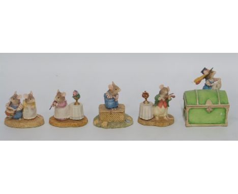 Four Border Fine Arts Brambly Hedge figures Merry Midwinter trinket box, with certificate, Basil Playing Violin, Happy Birthd
