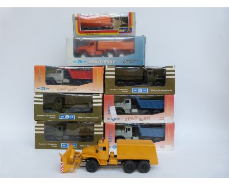 Nine Russian Elecon and similar 1:43 scale diecast model Ural Commercial vehicles including military personnel carriers, snow