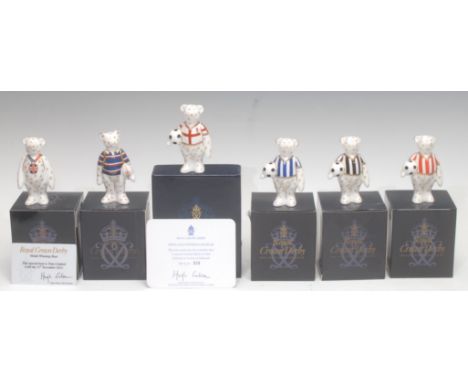 A Royal Crown Derby Miniature Teddy Bear model, England Footballer Bear, exclusive to Goviers of Sidmouth, limited edition 30
