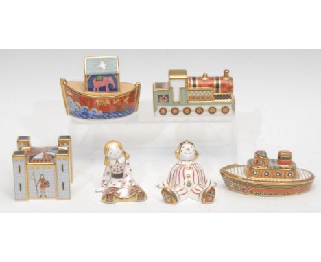 A Royal Crown Derby Treasures of Childhood Miniature Model, Fleur, 6.5cm, printed mark in red, first quality; another, Stripy