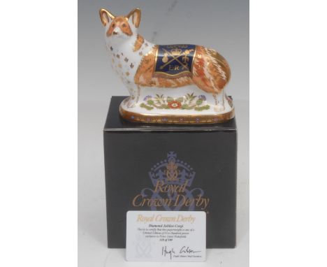 A Royal Crown Derby paperweight, Diamond Jubilee Corgi, to celebrate the 60th anniversary of HM Queen Elizabeth II, exclusive