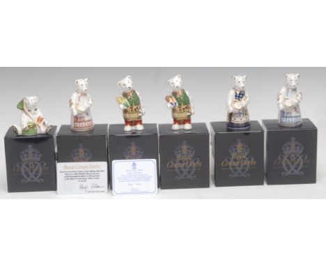A Royal Crown Derby miniature model Welsh Teddy Bear, limited edition, certificate, boxed; others, Visitors Centre Baking Day