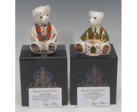 A Royal Crown Derby paperweight Teddy Bear, A Gift From Harrods, exclusively commissioned, limited edition 142/150, gold stop