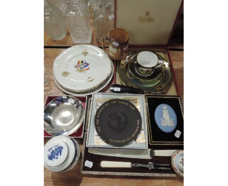 A selection of fine wares including Spode boxed, Doulton Lambeth three handled cup and WMF bowl boxed