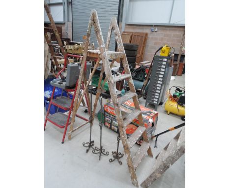 A set of wooden step ladders