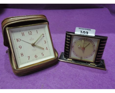 Two art deco design clocks including desk top enamel