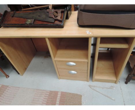 A beech effect desk and side unit