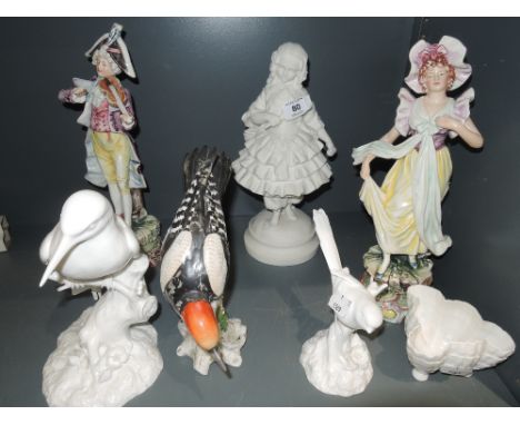 A selection of figures and figurines including Parian ware and Nao