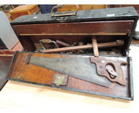 A vintage joiners tool case and contents