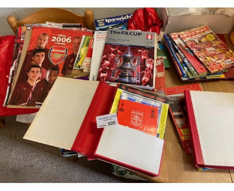 Football : Arsenal memorabilia inc 1970s progs onwards, finals, silk scarf, calendars etc - heavy box