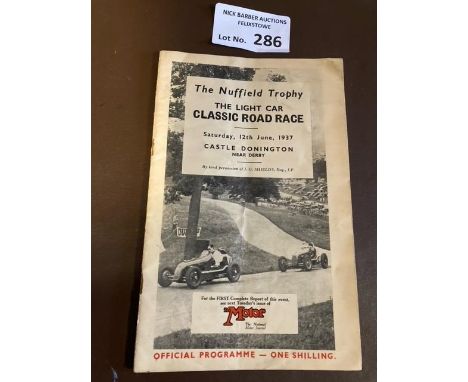 Motor Racing : Donington Park - The Nuffield Trophy - Classic Car Road Race programme - great cond 32 pages 12/06/1937