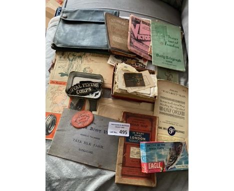 Collectables : Box of vintage items inc vintage maps inc Bacois, silk sig cards, Iraq book some photos, Salvation Army at Ban