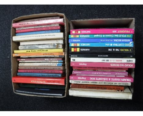Two boxes of vintage car manuals - Haynes, etc 
