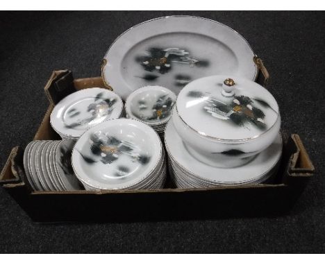 A box and a tray of Japanses Kutani tea and dinner service 