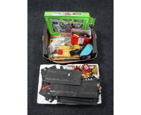 Two boxes of vintage Meccano, Subbueto set and a Scalectrix set 
