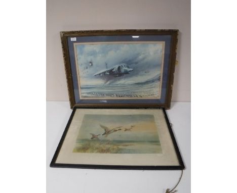 A gilt framed Roger Greene print of a hurricane, together with an antiquarian framed print, 'Over the Salt Flats'