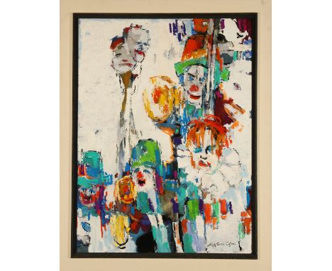 {Sepp Brauchle. 1917 - Ravensburg - 2001.} Sign. Fasnacht. Kasein-Tempera/Ktn. 100 x 75 cm. R