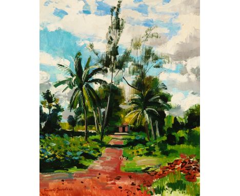 {Rudolf Jacobi. 1889 Mühlhausen - 1972 München.} Sign. und (19)62 dat. Landschaft in Puerto Rico. Öl/Lwd. 76,5 x 63 cm. R