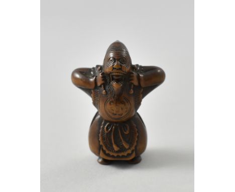 {Netsuke.} Sambaso-Tänzer mit Maske. Buchsbaum. Japan, 19. Jh. H 4,5 cm