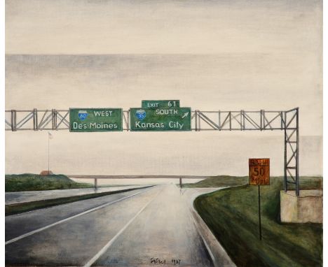 {André Ficus. 1919 Berlin - 1999 Friedrichshafen.} Sign. und 1987 dat. Verso bet. "Iowa Highway". Öl/Lwd. 54 x 64 cm. R