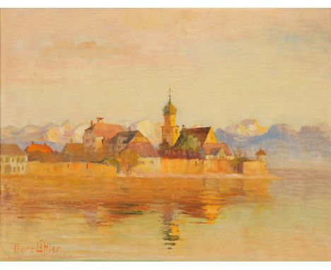 {Franz Löffler. 1875 Pettenreuth - 1955 Wasserburg.} Sign. Blick auf die Halbinsel Wasserburg vom Malerwinkel aus an einem sp
