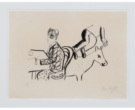 {Marc Chagall. 1887 Witebsk - 1985 Saint-Paul-de-Vence.} Handsign. und numm. 7/7. A table, homme assis et animal. Lithographi